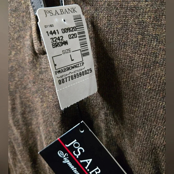 Jos. A. Bank 100% Pima Cotton Long Sleeve Brown Quarter Zip Pullover Sweater NWT - Picture 2 of 4